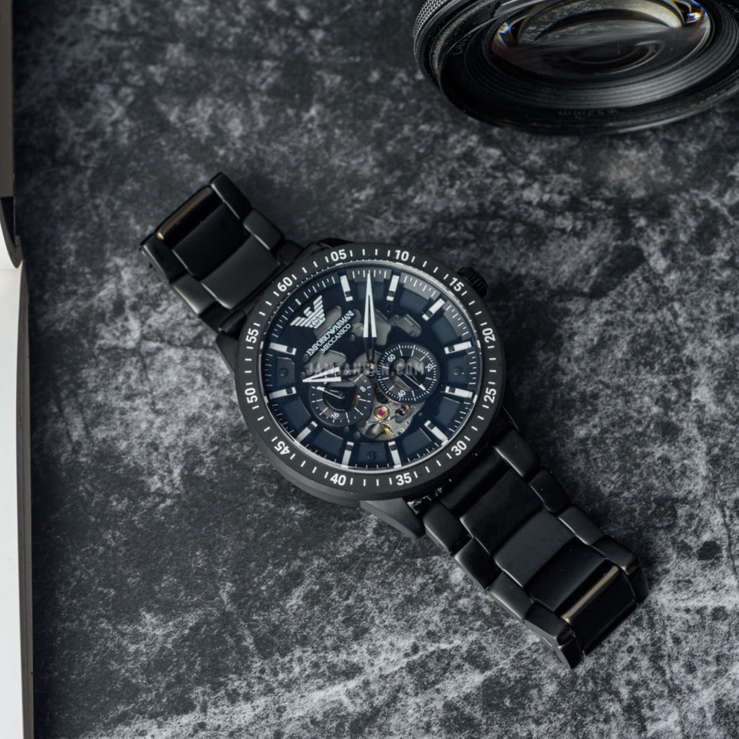  Shop Authentic Emporio Armani Meccanico Automatic Black Dial Black Steel Strap Watch For Men - AR60054 - Luxxuri