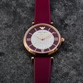  Shop Authentic Emporio Armani Gianni T Bar Crystals Maroon Dial Maroon Leather Strap Watch for Women - AR11487 - Luxxuri