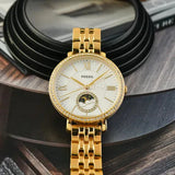  Shop Authentic Fossil Jacqueline Moonphase Mother of Pearl Dial Gold Steel Strap Watch for Women - ES5167 - Luxxuri