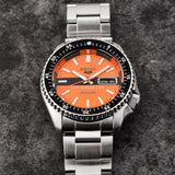  Shop Authentic Seiko 5 Sports Double Hurricane Retro Orange Dial Silver Steel Strap Watch For Men - SRPK11K1 - Luxxuri