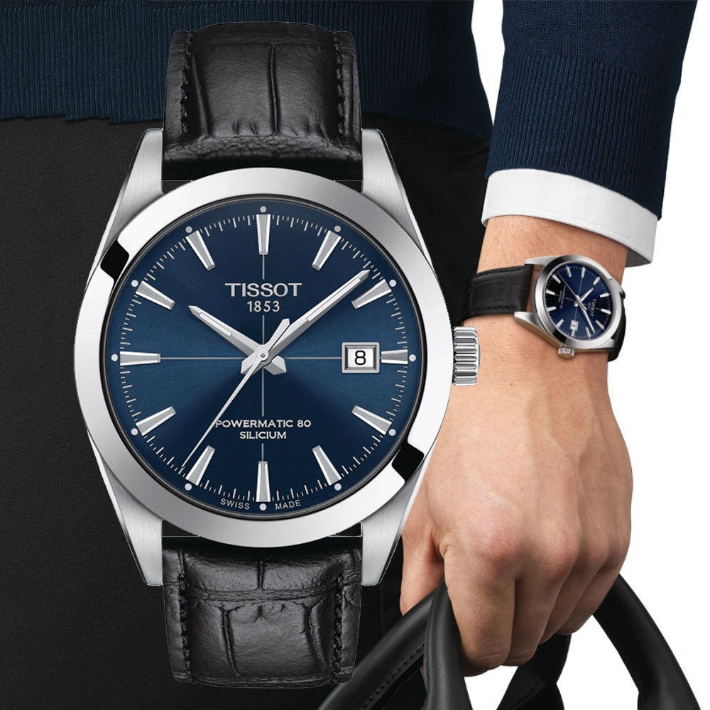  Shop Authentic Tissot Gentleman Powermatic 80 Silicium Blue Dial Black Leather Strap Watch For Men - T127.407.16.041.01 - Luxxuri
