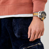 Shop Authentic Diesel Mega Chief Chronograph Black Dial Two Tone Steel Strap Watch For Men - DZ4581 - Luxxuri