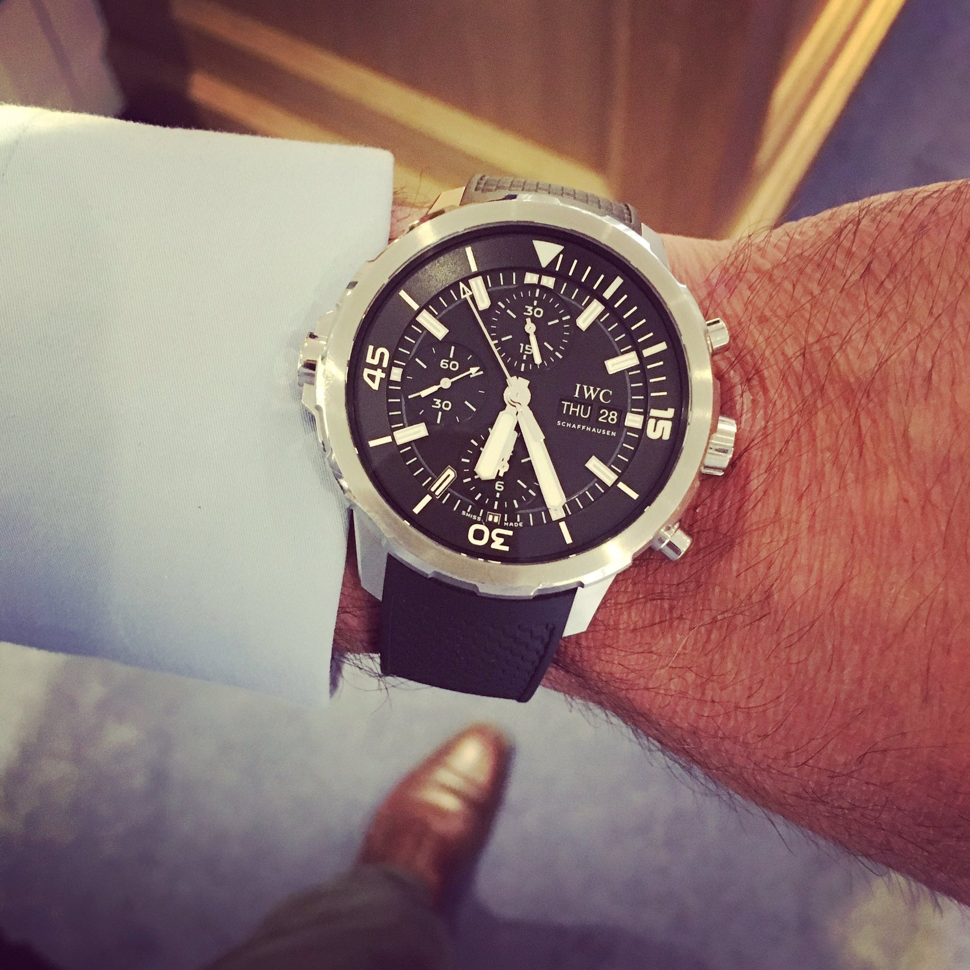  Shop Authentic IWC Aquatimer Chronograph Black Dial Black Leather Strap Watch for Men - IW376803 - Luxxuri