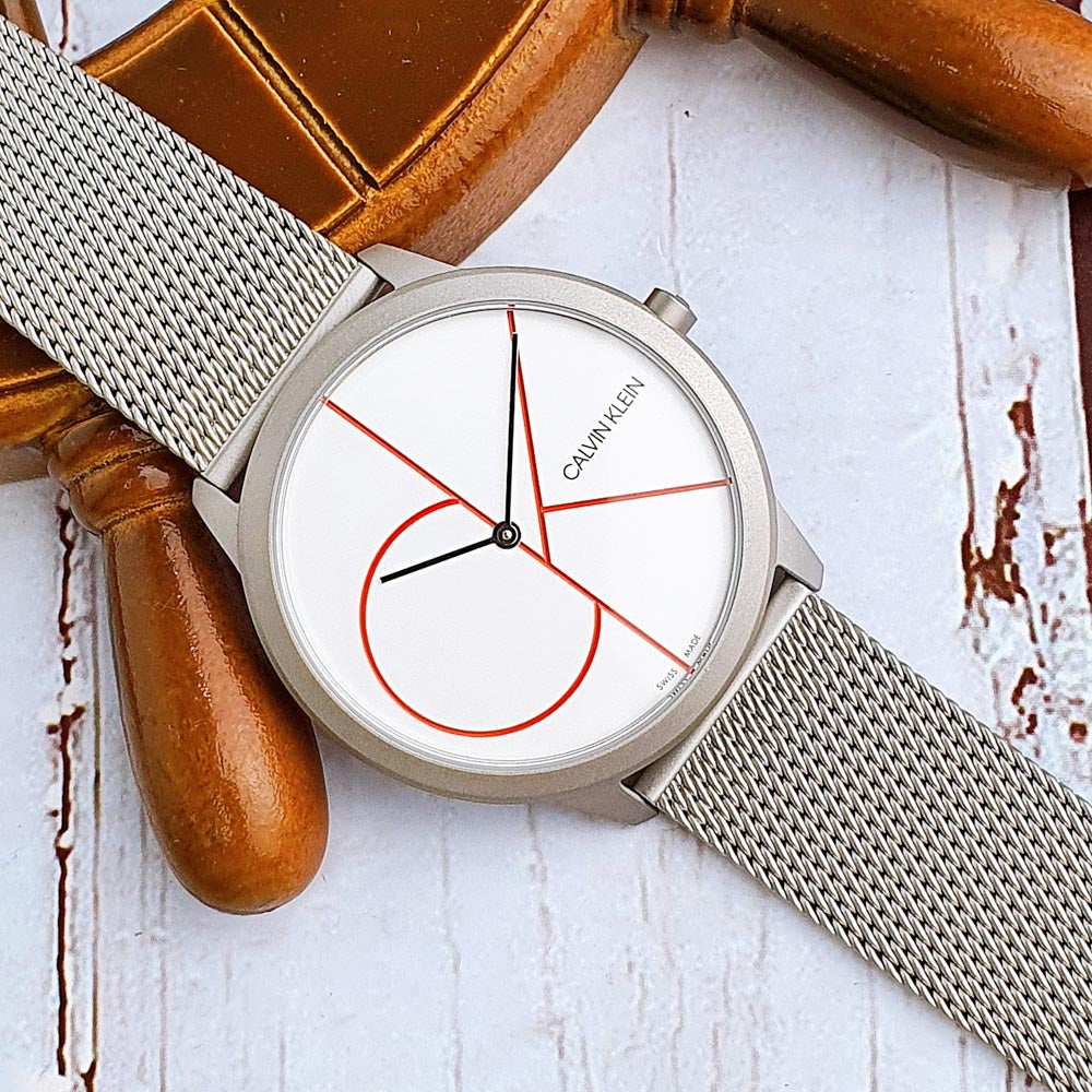  Shop Authentic Calvin Klein Minimal White Dial Silver Mesh Bracelet Watch for Men - K3M51152 - Luxxuri