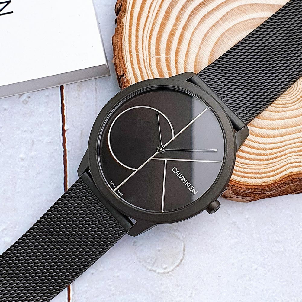  Shop Authentic Calvin Klein Minimal Black Dial Black Mesh Bracelet Watch for Men - K3M5145X - Luxxuri