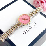  Shop Authentic Gucci G Timeless Quartz Pink Dial Two Tone Steel Strap Watch For Women - YA1265030 - Luxxuri