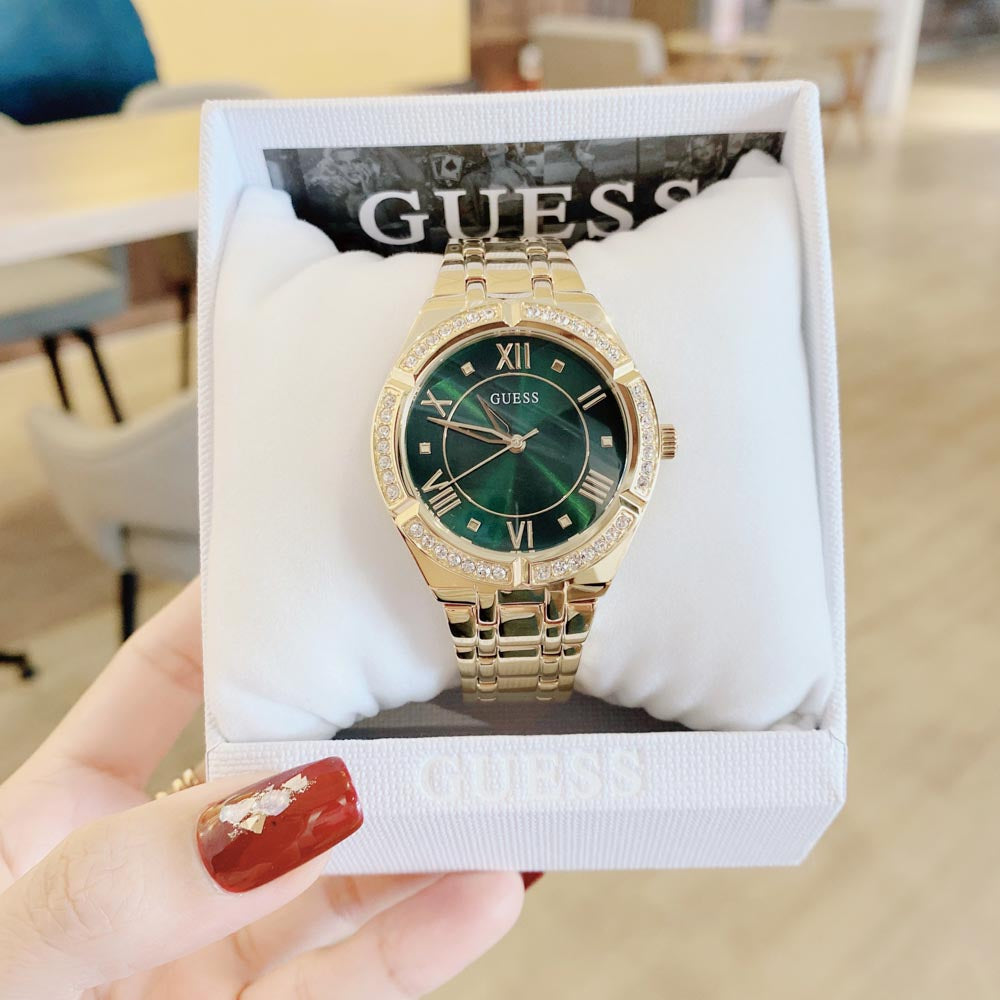  Shop Authentic Guess Cosmo Diamonds Green Dial Gold Steel Strap Watch for Women - GW0033L8 - Luxxuri
