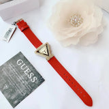  Shop Authentic Guess Fame Quartz Gold Dial Red Leather Strap Watch For Women - GW0504L2 - Luxxuri