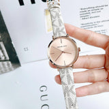  Shop Authentic Michael Kors Jayne Three Hand Rose Gold Dial White Leather Strap Watch For Women - MK7128 - Luxxuri