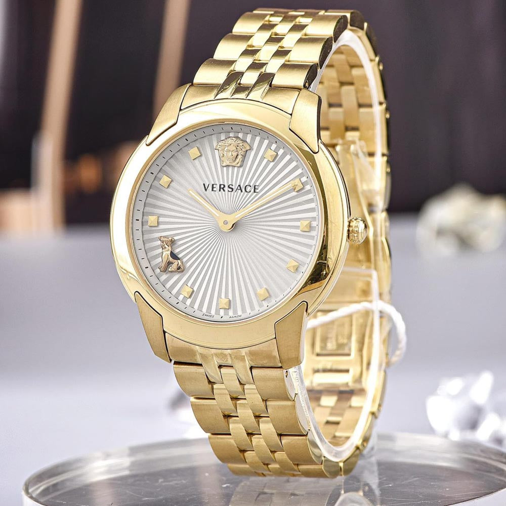  Shop Authentic Versace Audrey Quartz Grey Dial Gold Steel Strap Watch for Women - VELR00719 - Luxxuri
