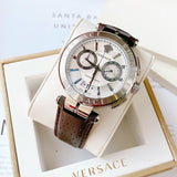  Shop Authentic Versace Aion Chronograph White Dial Brown Leather Strap Watch for Men - VBR010017 - Luxxuri