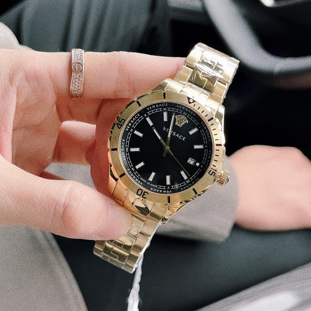  Shop Authentic Versace Hellenyium Quartz Black Dial Gold Steel Strap Watch For Men - VE3A00820 - Luxxuri