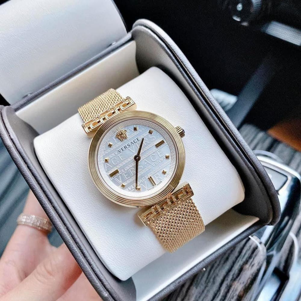  Shop Authentic Versace Meander Greca White Dial Gold Mesh Bracelet Watch for Women - VELW00820 - Luxxuri