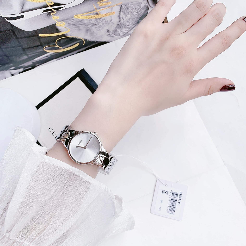  Shop Authentic Calvin Klein Snake Silver Dial Silver Steel Strap Watch For Women - K6E23146 - Luxxuri