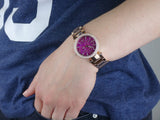 Shop Authentic Michael Kors Mini Parker Multi-Function Plum Mother of Pearl Dial Rose Gold Steel Strap Watch For Women - MK6403 - Luxxuri