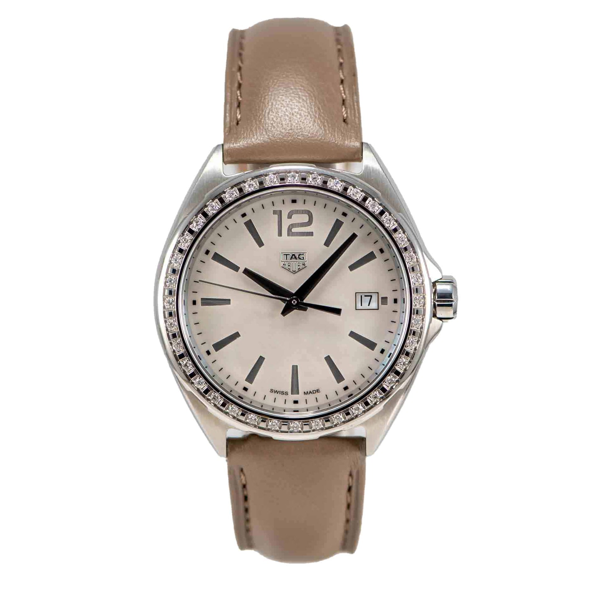 Tag Heuer Formula 1 Quartz Mother of Pearl Dial Brown Leather Strap Watch for Women - WBJ131A.FC8255