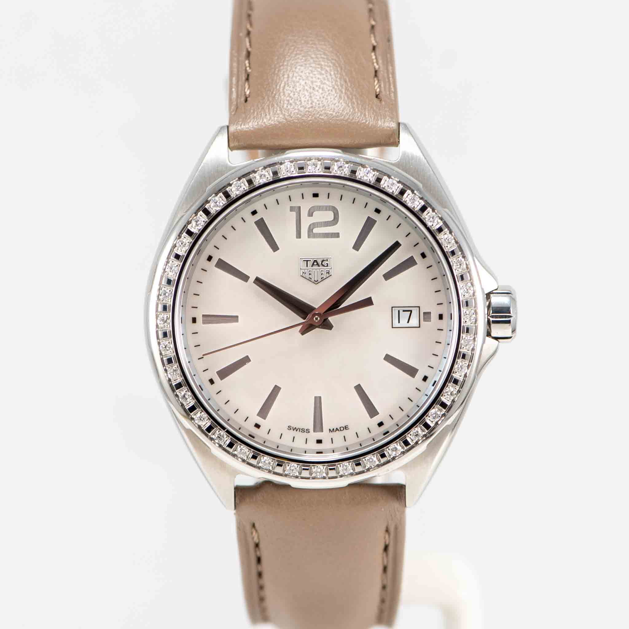 Tag Heuer Formula 1 Quartz Mother of Pearl Dial Brown Leather Strap Watch for Women - WBJ131A.FC8255