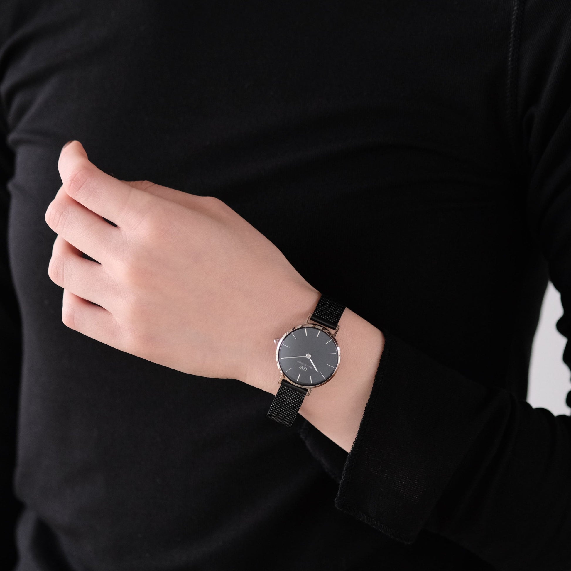  Shop Authentic Daniel Wellington Petite Ashfield Black Dial Black Mesh Strap Watch For Women - DW00100246 - Luxxuri