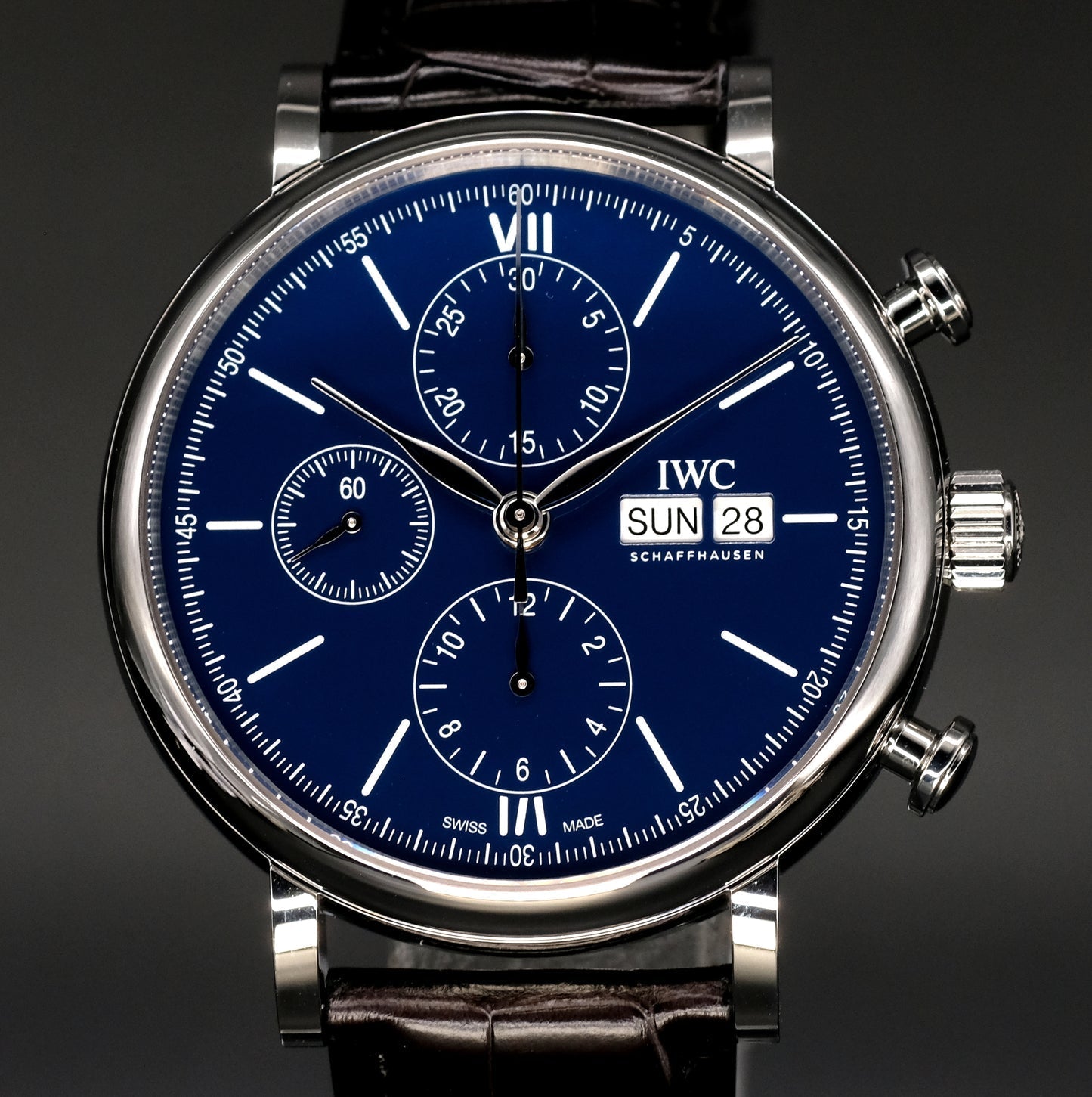  Shop Authentic IWC Portofino Chronograph Blue Dial Black Leather Strap Watch for Men - IW391023 - Luxxuri