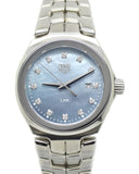  Shop Authentic Tag Heuer Link Quartz Diamonds Blue Mother of Pearl Dial Silver Steel Strap Watch for Women - WBC1313.BA0600 - Luxxuri
