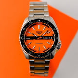  Shop Authentic Seiko 5 Sports Double Hurricane Retro Orange Dial Silver Steel Strap Watch For Men - SRPK11K1 - Luxxuri