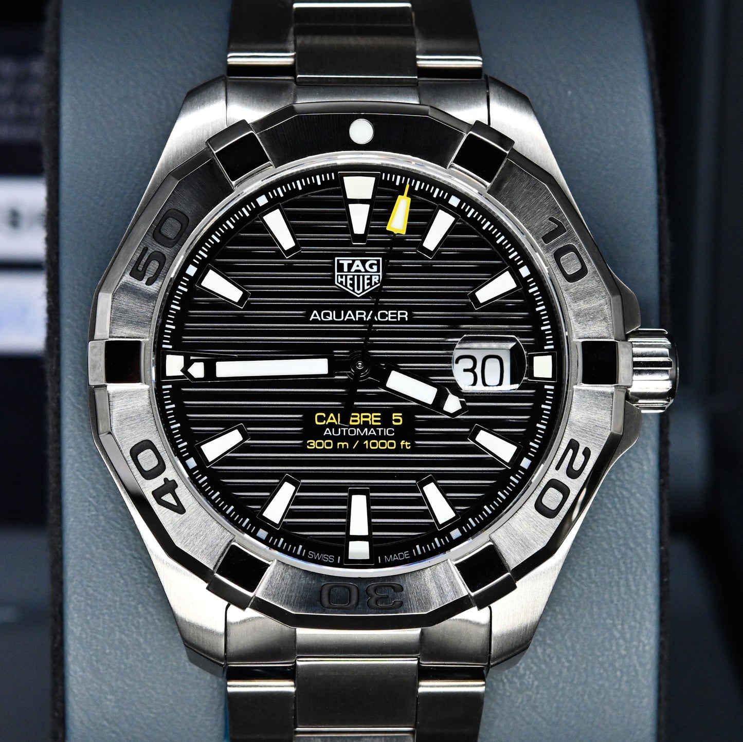 Tag Heuer Aquaracer Automatic Black Dial Silver Steel Strap Watch for Men - WAY2010.BA0927