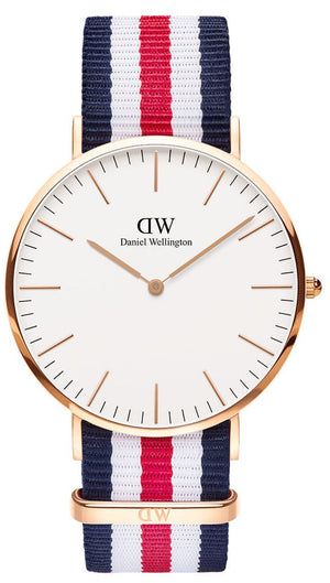  Shop Authentic Daniel Wellington Classic Canterbury White Dial Two Tone Nylon Strap Watch For Men - DW00100002 - Luxxuri