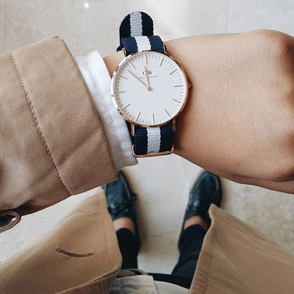  Shop Authentic Daniel Wellington Classic Glasgow White Dial Two Tone NATO Strap Watch for Men - DW00100004 - Luxxuri