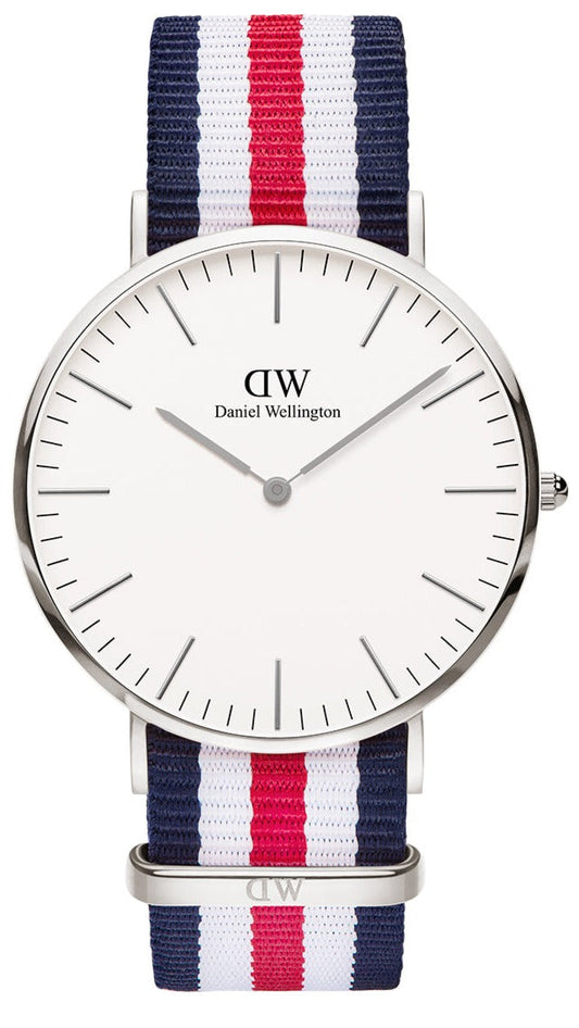  Shop Authentic Daniel Wellington Classic Canterbury White Dial Two Tone Nylon Strap Watch For Men - DW00100016 - Luxxuri
