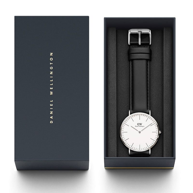 Daniel Wellington Classic Sheffield White Dial Black Leather Strap Watch  For Men - DW0010003120