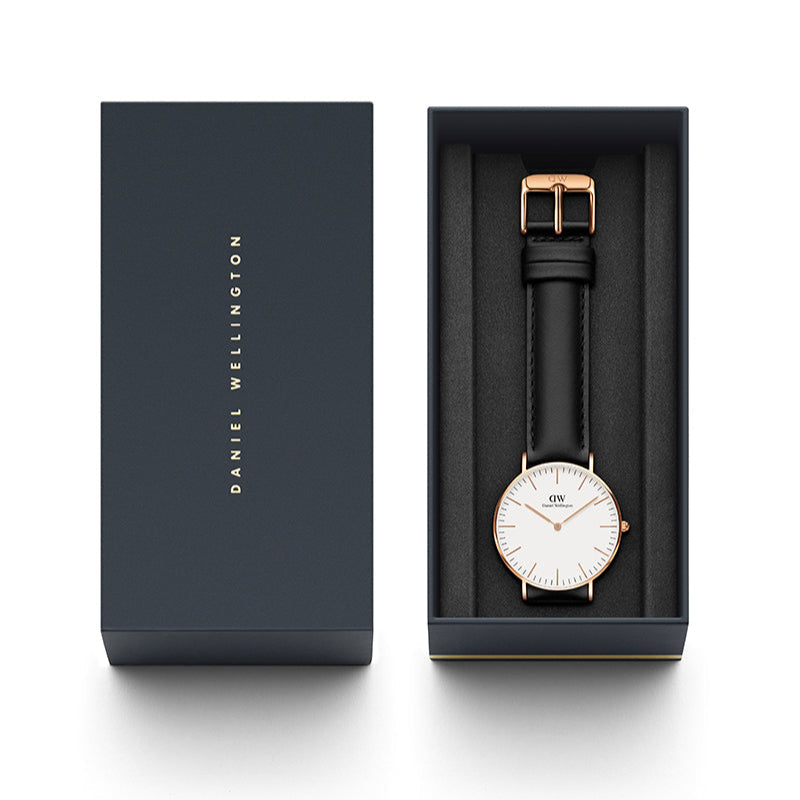  Shop Authentic Daniel Wellington Classic Sheffield White Dial Black Leather Strap Watch for Women - DW00100036 - Luxxuri
