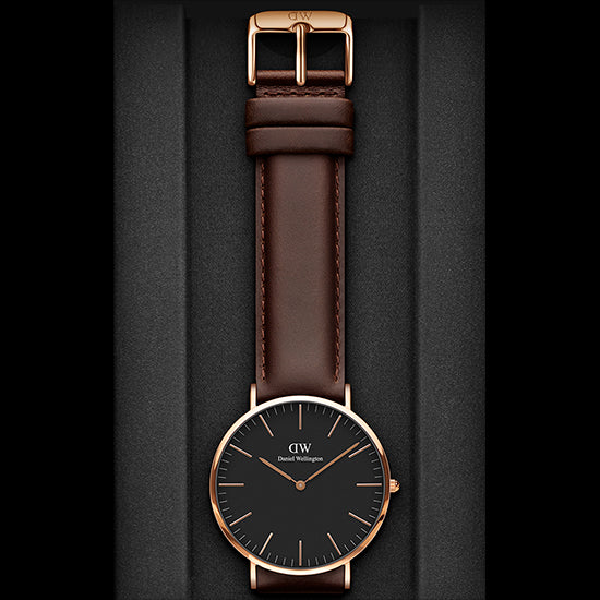  Shop Authentic Daniel Wellington Bristol Black Dial Brown Leather Strap Watch For Men - DW00100125 - Luxxuri