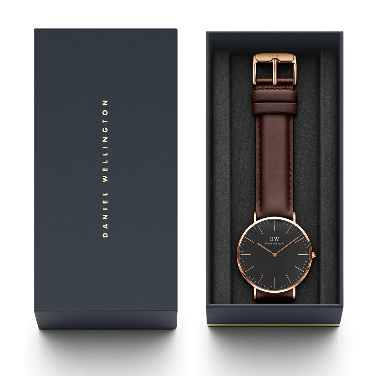 Daniel Wellington Bristol Black Dial Brown Leather Strap Watch For Men - DW00100125