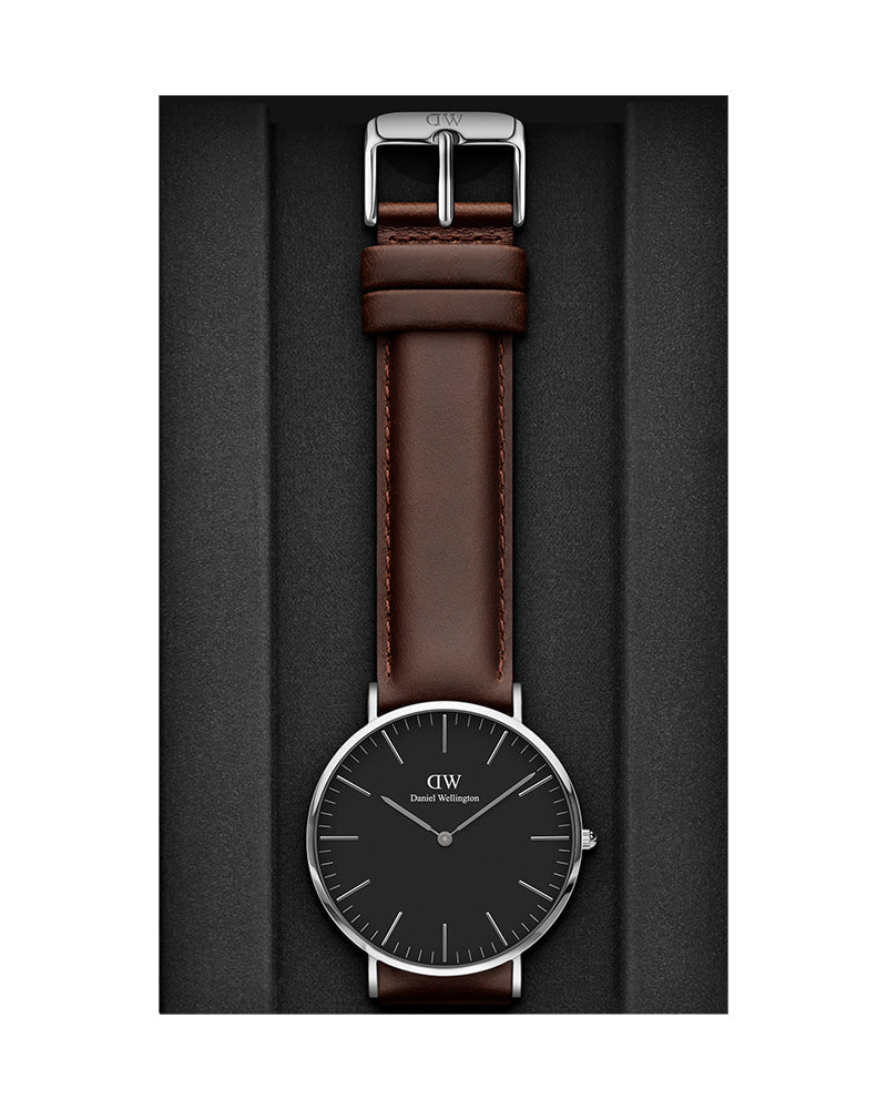 Daniel Wellington Classic Bristol Black Dial Brown Leather Strap Watch For Men - DW00100131