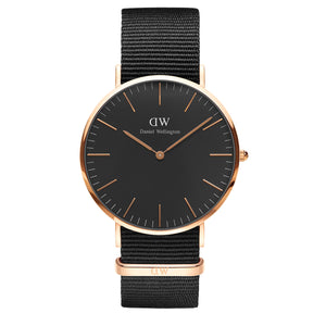  Shop Authentic Daniel Wellington Classic Cornwall Black Dial Black Nylon Strap Watch For Women - DW00100148 - Luxxuri