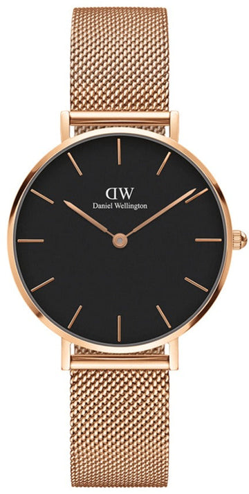  Shop Authentic Daniel Wellington Classic Melrose Black Dial Rose Gold Mesh Bracelet Watch For Women - DW00100161 - Luxxuri