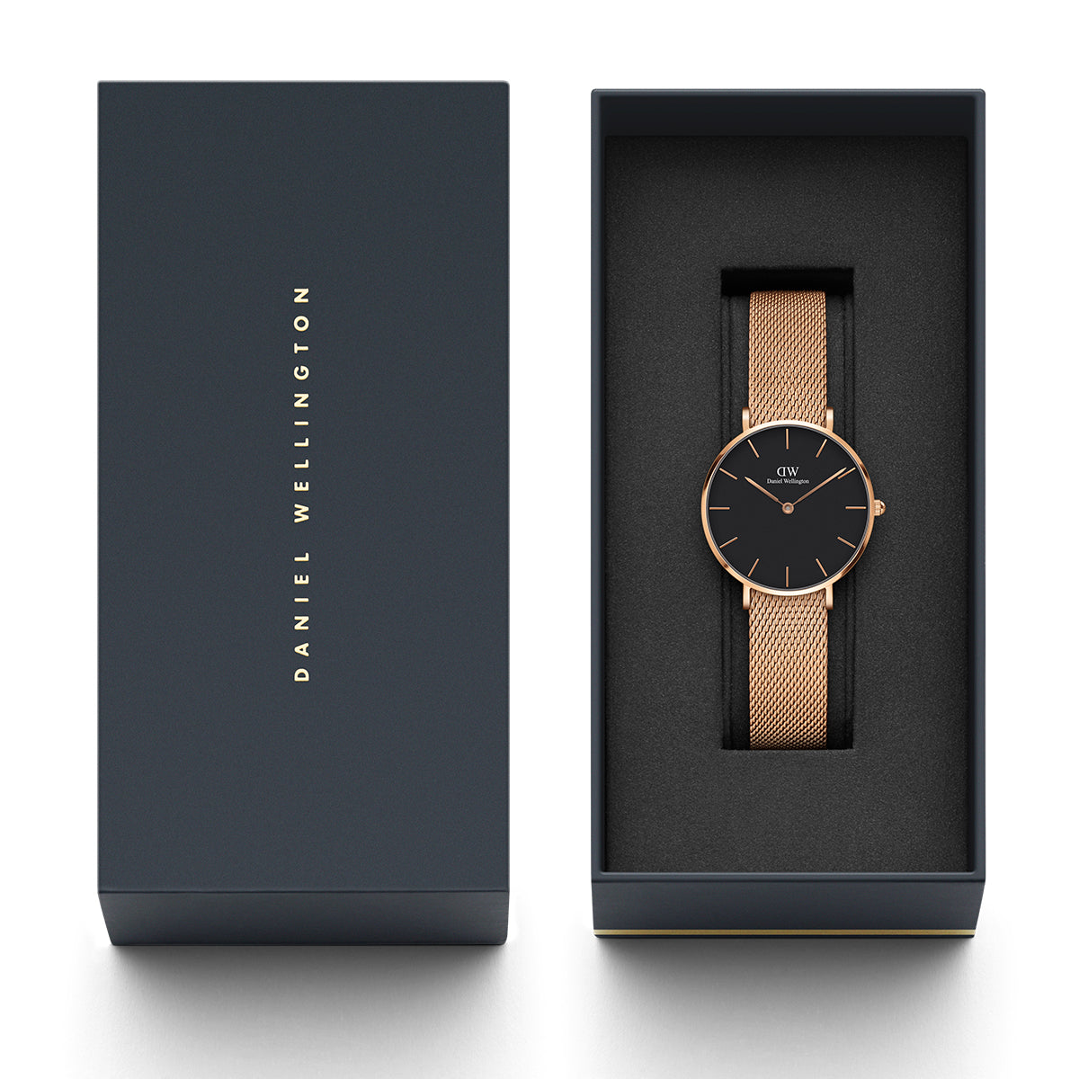  Shop Authentic Daniel Wellington Classic Melrose Black Dial Rose Gold Mesh Bracelet Watch For Women - DW00100161 - Luxxuri