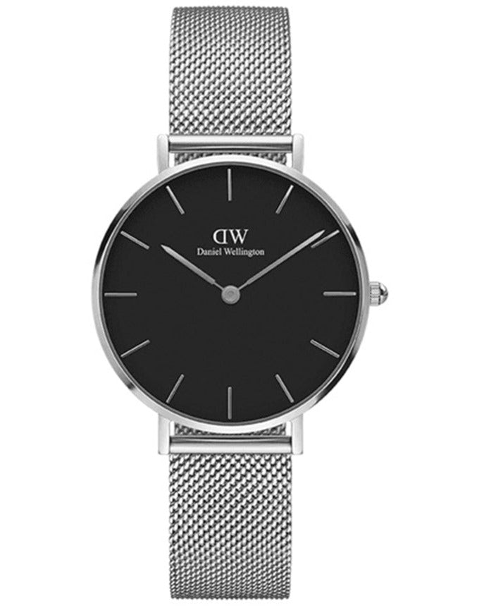  Shop Authentic Daniel Wellington Classic Petite Sterling Black Dial Silver Mesh Bracelet Watch For Women - DW00100162 - Luxxuri