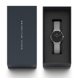  Shop Authentic Daniel Wellington Classic Petite Sterling Black Dial Silver Mesh Bracelet Watch For Women - DW00100162 - Luxxuri