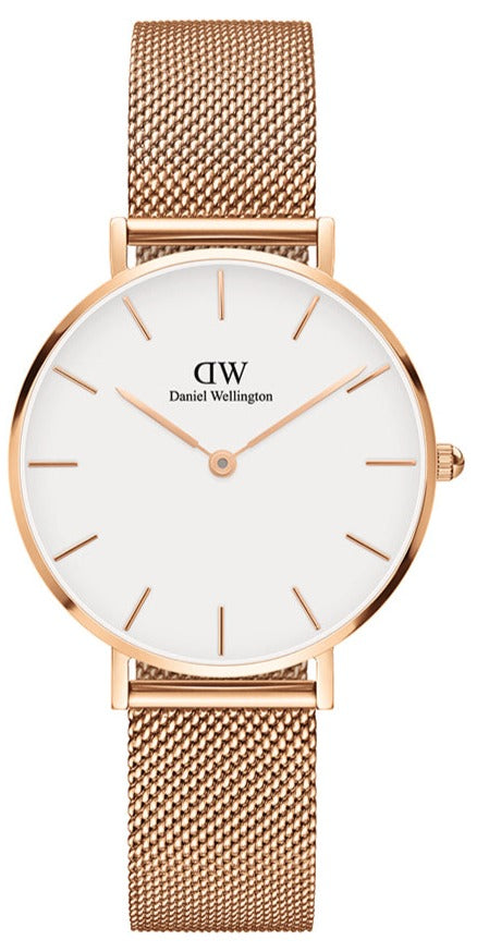  Shop Authentic Daniel Wellington Classic Petite Melrose White Dial Rose Gold Mesh Bracelet Watch For Women - DW00100163 - Luxxuri