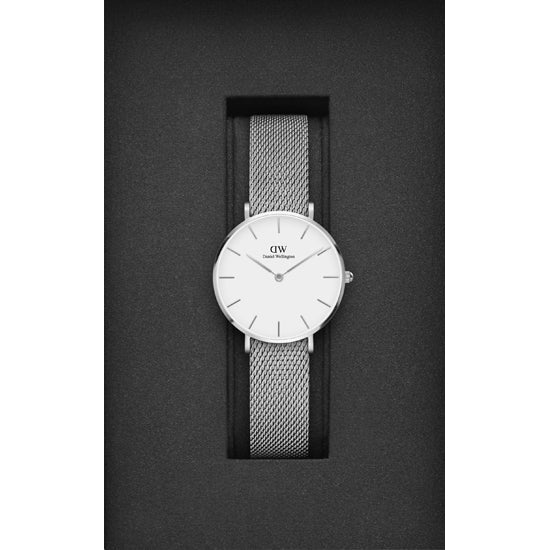 Daniel Wellington Petite Sterling White Dial Silver Mesh Bracelet Watch For Women - DW00100164
