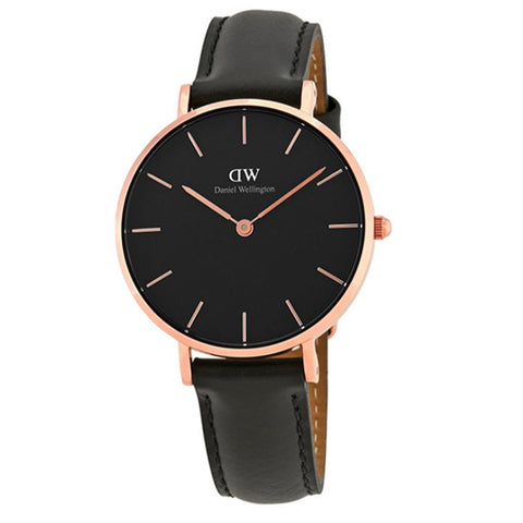  Shop Authentic Daniel Wellington Petite Sheffield Black Dial Black Leather Strap Watch For Women - DW00100168 - Luxxuri