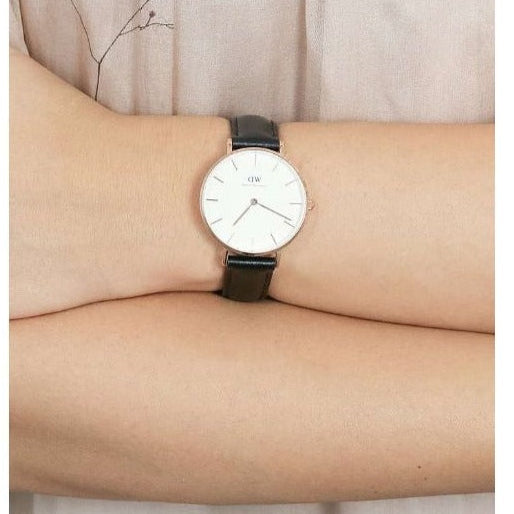  Shop Authentic Daniel Wellington Petite Sheffield White Dial Black Leather Strap Watch For Women - DW00100174 - Luxxuri