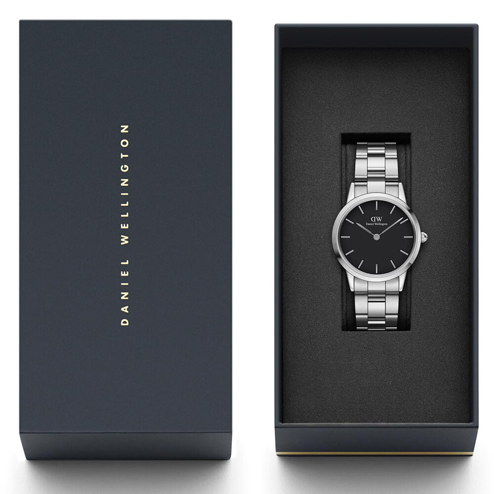  Shop Authentic Daniel Wellington Iconic Link Black Dial Silver Steel Strap Watch For Women - DW00100206 - Luxxuri