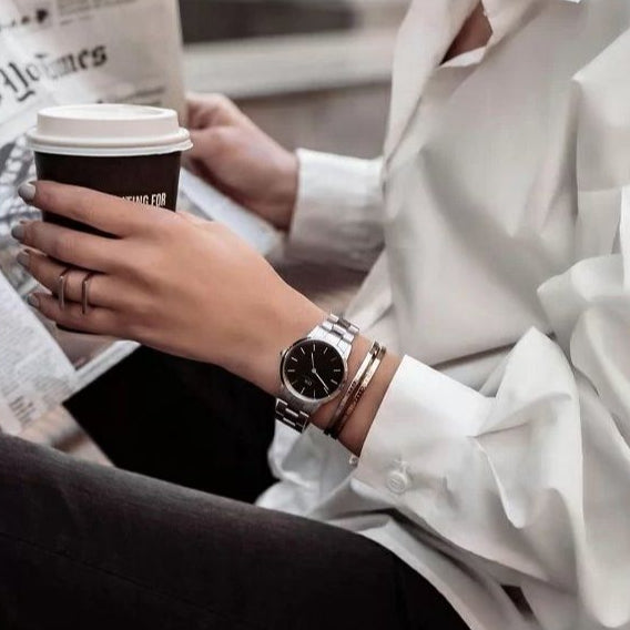  Shop Authentic Daniel Wellington Iconic Link Black Dial Silver Steel Strap Watch For Women - DW00100206 - Luxxuri