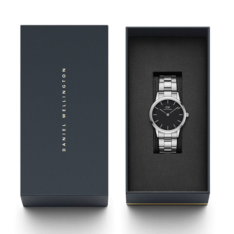  Shop Authentic Daniel Wellington Iconic Link Black Dial Silver Steel Strap Watch For Women - DW00100206 - Luxxuri