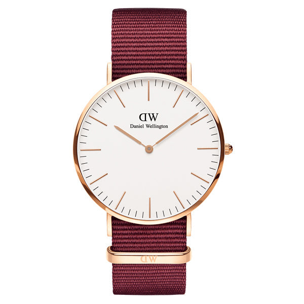  Shop Authentic Daniel Wellington Classic Roselyn White Dial Maroon Nylon Strap Watch For Women - DW00100267 - Luxxuri