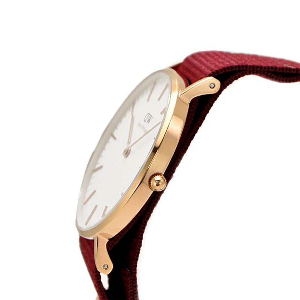  Shop Authentic Daniel Wellington Classic Roselyn White Dial Maroon Nylon Strap Watch For Women - DW00100267 - Luxxuri
