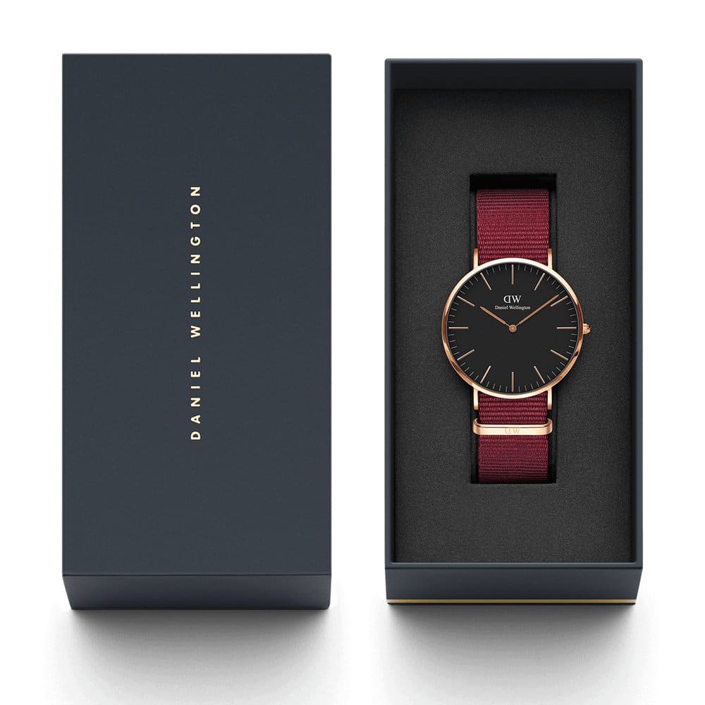  Shop Authentic Daniel Wellington Classic Roselyn Black Dial Maroon Nylon Strap Watch For Women - DW00100269 - Luxxuri