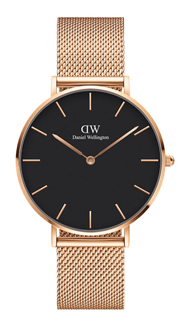  Shop Authentic Daniel Wellington Petite Melrose Black Dial Rose Gold Mesh Strap Watch For Women - DW00100303 - Luxxuri